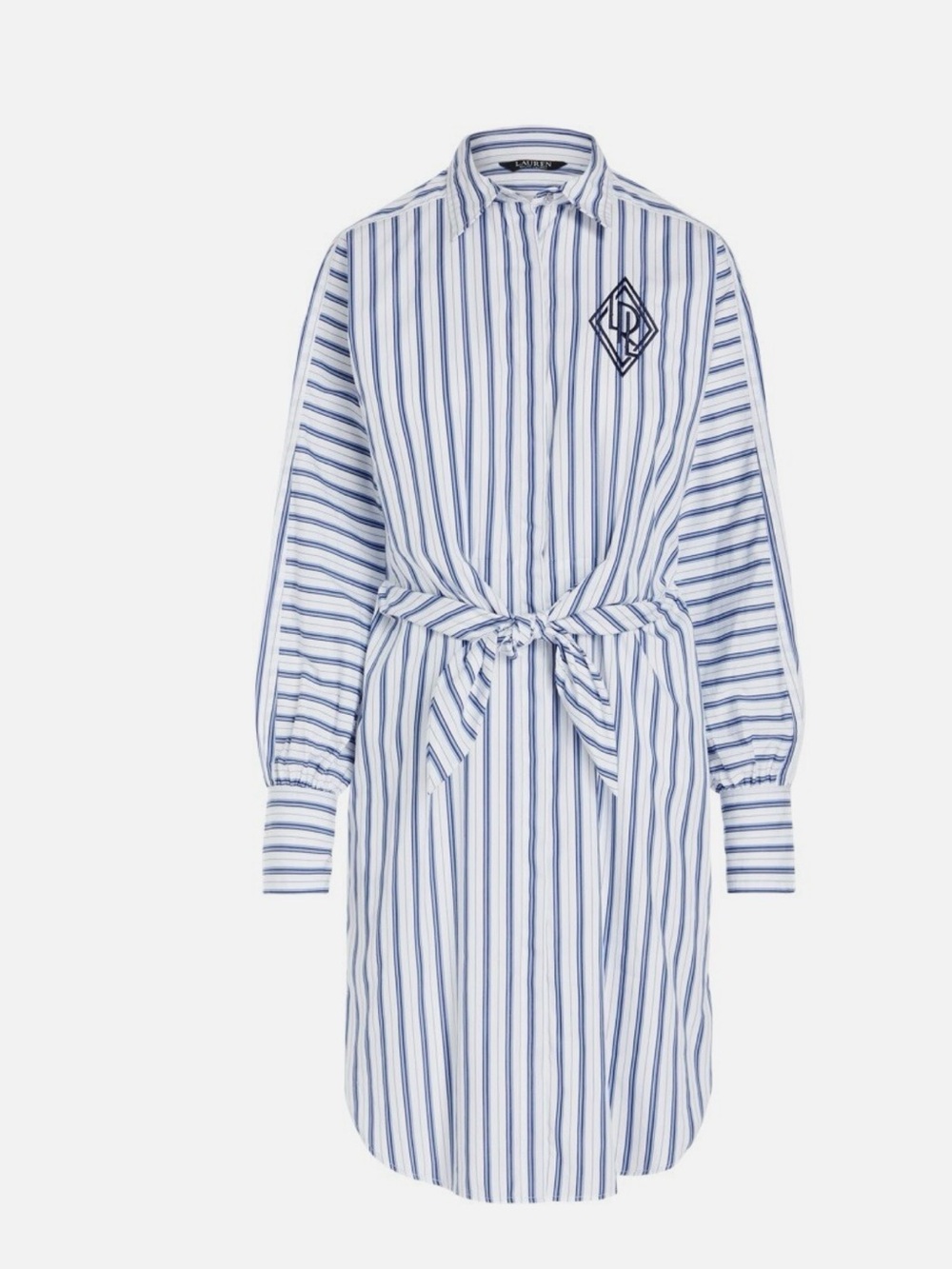 Ralph Lauren Blue and White Striped Tie-Waist Shirt Dress
